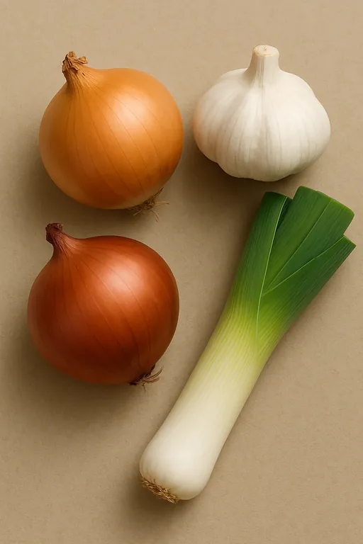 Onions, shallots, garlic, leeks